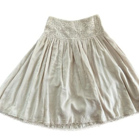 JOIE Silk & Cotton Beige Lace Trim Raw Hem Oatmeal Cottagecore Boho Skirt S - Picture 1 of 5